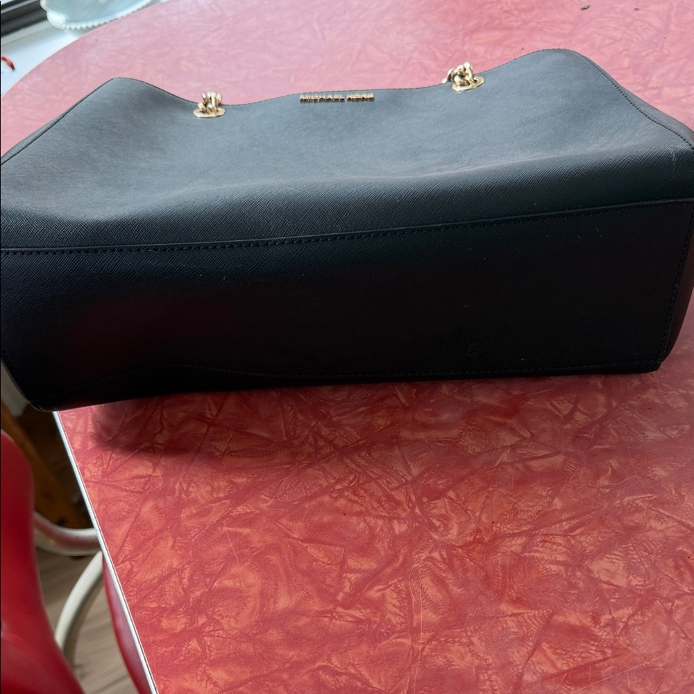 Michael Kors Black Leather Tote with Gold Chain Straps - Picture 5 of 11
